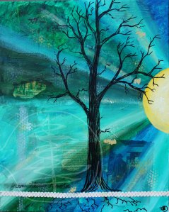 teal blue tree painting gift